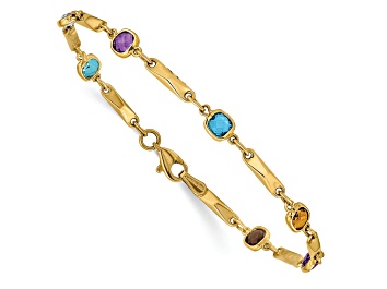 Picture of 14k Yellow Gold Multi Gemstone Fancy Link Bracelet