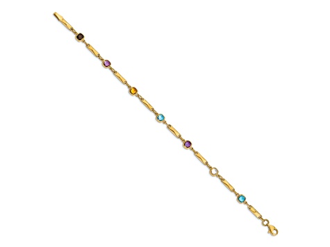 14k Yellow Gold Multi Gemstone Fancy Link Bracelet