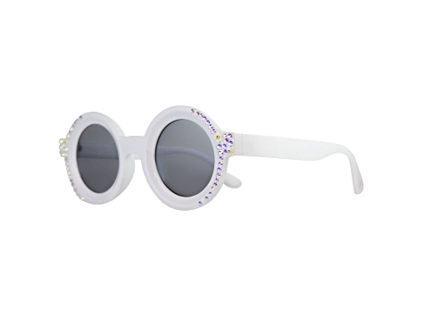 White Crystal Round Frame Sunglasses