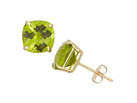 Square Cushion Peridot 10K Yellow Gold Earrings 2.76ctw