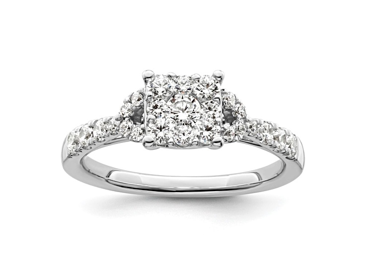 Rhodium Over 14K White Gold Lab Grown Diamond VS/SI GH, Cluster Ring 0.752ctw