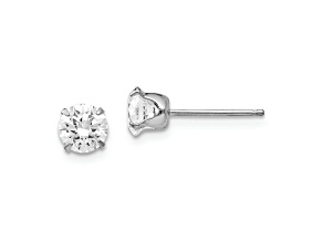 Rhodium Over 14K White Gold 5.25mm Cubic Zirconia Post Earrings