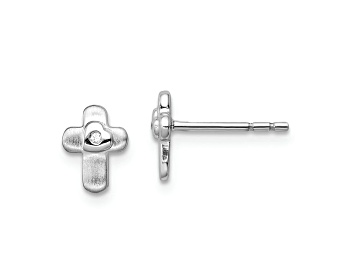 Picture of Rhodium Over Sterling Silver Polished Cubic Zirconia Cross Children's Post Earrings