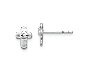 Rhodium Over Sterling Silver Polished Cubic Zirconia Cross Children's Post Earrings