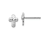 Rhodium Over Sterling Silver Polished Cubic Zirconia Cross Children's Post Earrings