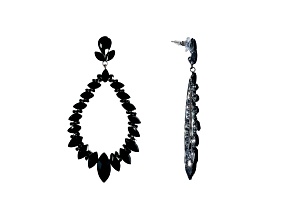 Off Park® Collection, Gunmetal-Tone Open-Center Floral Leaf Black Crystal Earrings.