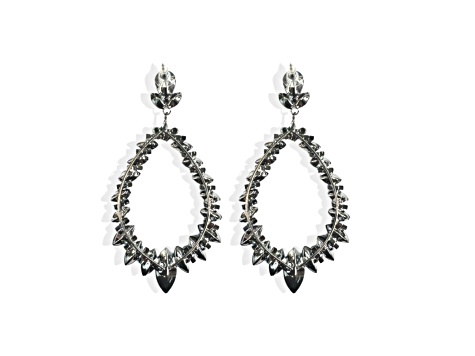 Off Park® Collection, Gunmetal-Tone Open-Center Floral Leaf Black Crystal Earrings.