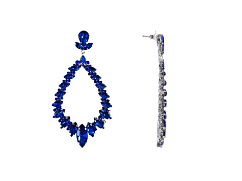 Off Park® Collection, Gunmetal-Tone Open-Center Floral Leaf Blue Crystal Earrings.