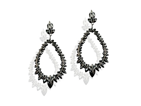 Off Park® Collection, Gunmetal-Tone Open-Center Floral Leaf Blue Crystal Earrings.