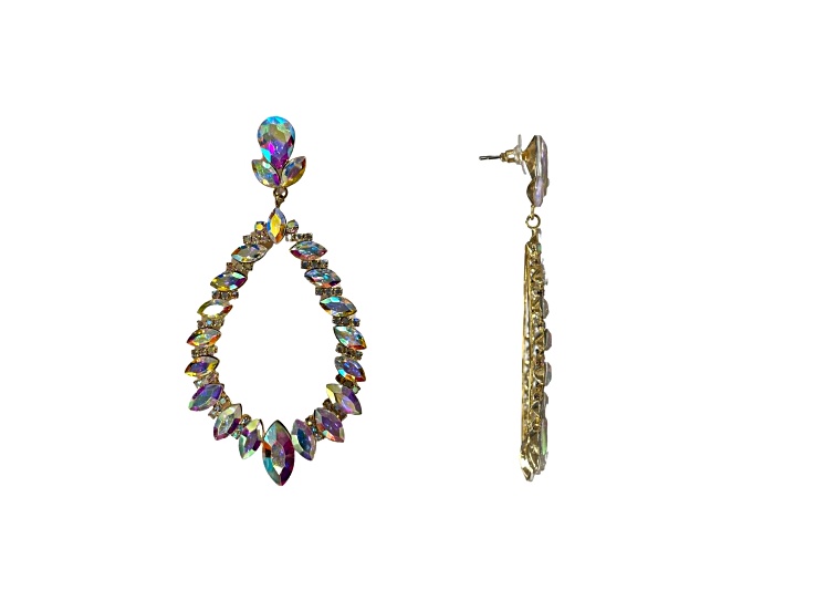 Off Park® Collection, Gold-Tone Open-Center Floral Leaf Oval AB Crystal Earrings.