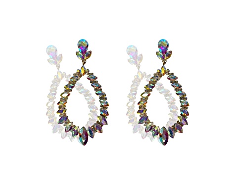 Off Park® Collection, Gold-Tone Open-Center Floral Leaf Oval AB Crystal Earrings.