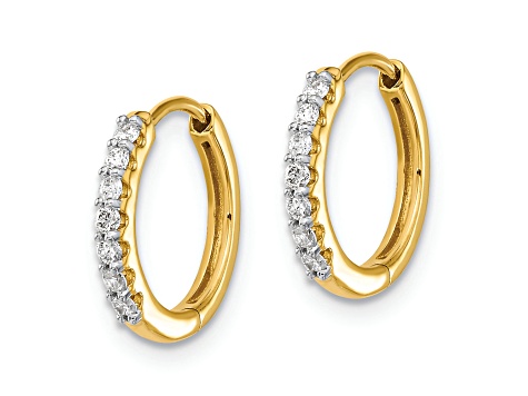 14K Yellow Gold Lab Grown Diamond Hinged Hoop Earrings