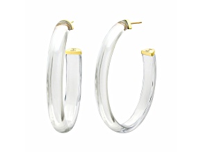 14K Yellow Gold Over Sterling Silver Lucite and Hand Painted Enamel XL Oval Illusion Hoops in Clear