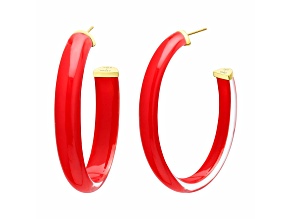 14K Yellow Gold Over Sterling Silver Lucite and Hand Painted Enamel XL Oval Illusion Hoops in Red