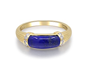 14K Yellow Gold Fancy-Cut Lapis Lazuli & Diamond Ring