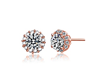 Picture of 18K Rose Gold Plated over Brass Halo Stud Earrings with Clear Cubic Zirconia