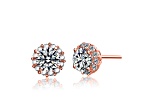 18K Rose Gold Plated over Brass Halo Stud Earrings with Clear Cubic Zirconia