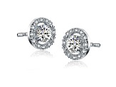 Rhodium Plated over Brass Halo Stud Earrings with Clear Cubic Zirconia