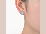 Rhodium Plated over Brass Halo Stud Earrings with Clear Cubic Zirconia