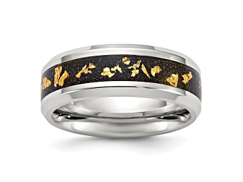 Picture of Stainless Steel Polished with Black and Gold Foil Inlay 8mm Band