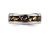 Stainless Steel Polished with Black and Gold Foil Inlay 8mm Band