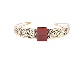 Barse Jewelry Orange Carnelian Gold Tone Stamped  Cuff Bracelet
