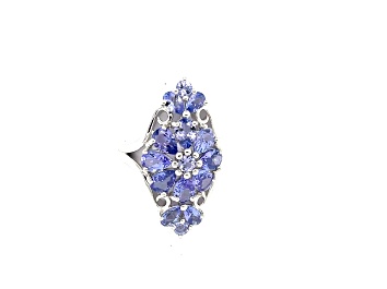 Picture of Rhodium Over Sterling Silver Mixed Shape Tanzanite Ring 4.31ctw