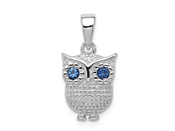 Picture of Rhodium Over Sterling Silver with Blue Glass Owl Pendant