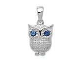 Rhodium Over Sterling Silver with Blue Glass Owl Pendant