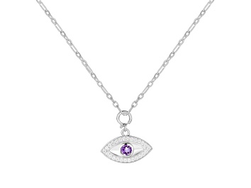 Picture of Amethyst and Moissanite Rhodium Over Sterling Silver Evil Eye Necklace