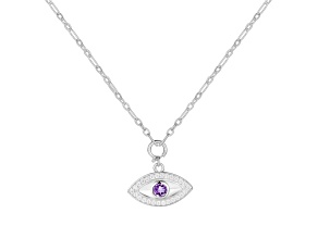 Amethyst and Moissanite Rhodium Over Sterling Silver Evil Eye Necklace