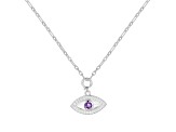 Amethyst and Moissanite Rhodium Over Sterling Silver Evil Eye Necklace