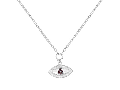 Lab Created Alexandrite and Moissanite Rhodium Over Sterling Silver Evil Eye Necklace