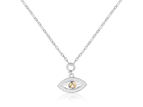 Citrine and Moissanite Rhodium Over Sterling Silver Evil Eye Necklace