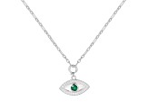 Emerald and Moissanite Rhodium Over Sterling Silver Evil Eye Necklace
