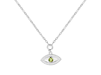 Picture of Peridot and Moissanite Rhodium Over Sterling Silver Evil Eye Necklace