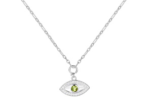 Peridot and Moissanite Rhodium Over Sterling Silver Evil Eye Necklace