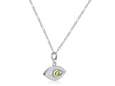 Peridot and Moissanite Rhodium Over Sterling Silver Evil Eye Necklace