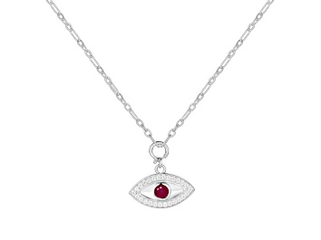 Picture of Ruby and Moissanite Rhodium Over Sterling Silver Evil Eye Necklace