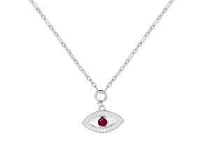 Ruby and Moissanite Rhodium Over Sterling Silver Evil Eye Necklace