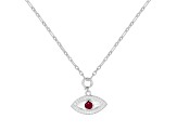 Ruby and Moissanite Rhodium Over Sterling Silver Evil Eye Necklace