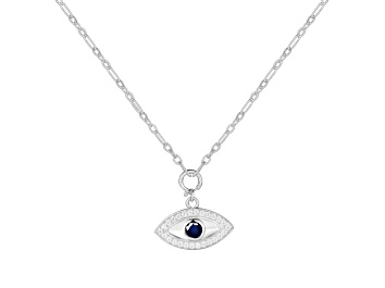 Picture of Sapphire and Moissanite Rhodium Over Sterling Silver Evil Eye Necklace