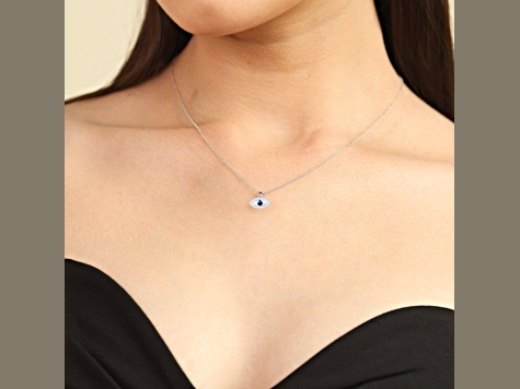 Sapphire and Moissanite Rhodium Over Sterling Silver Evil Eye Necklace