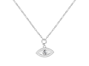 Picture of White Topaz and Moissanite Rhodium Over Sterling Silver Evil Eye Necklace