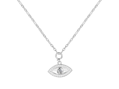 White Topaz and Moissanite Rhodium Over Sterling Silver Evil Eye Necklace