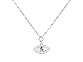 White Topaz and Moissanite Rhodium Over Sterling Silver Evil Eye Necklace