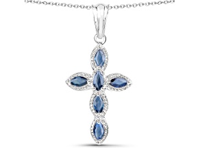 Blue Sapphire Sterling Silver Cross Necklace