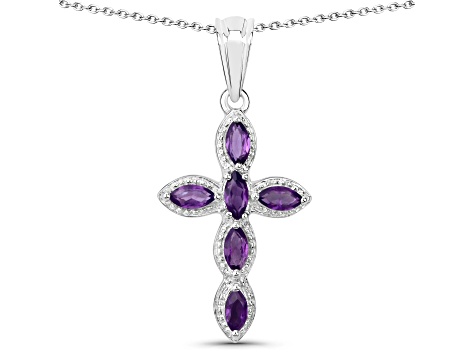 Purple Amethyst Sterling Silver Cross Necklace