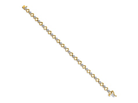 14K Yellow and White Gold Lab Grown Diamond SI1/SI2, G H, Heart Link Bracelet