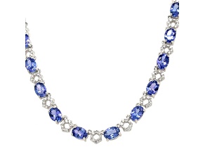 Oval Tanzanite and White Zircon Rhodium Over Sterling Silver Necklace